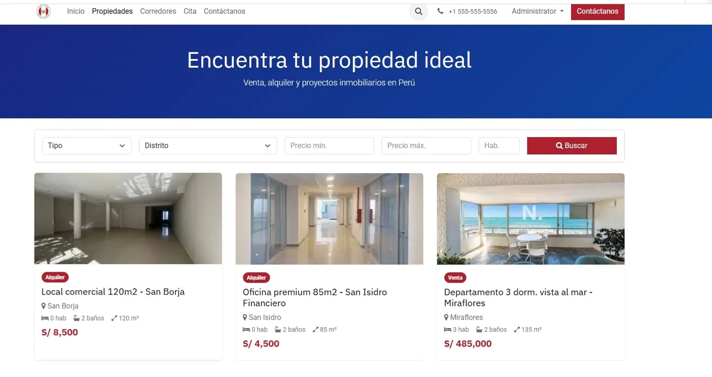 Portal inmobiliario y gestión de propiedades